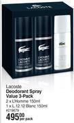 Dis-Chem Lacoste deodorant spray value (3 pack)-per pack offer