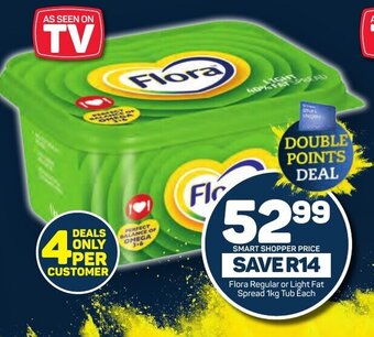 Pick n Pay Flora Regular or Light Fat Spread 1kg Tub Each offer