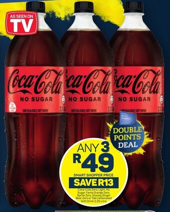 Pick n Pay Coca-Cola Zero, Light, No Sugar, Fanta Orange Zero, Sprite Zero, Stoney Ginger Beer Zero or Tab Carbonated Soft Drink 2.25 offer