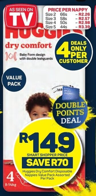 Pick n Pay Huggies Dry Comfort Disposable Nappies Value Pack Assorted Per Pack offer