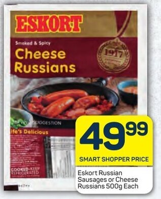 Pick n Pay Eskort Russian Sausages or Cheese Russians 500g Each offer