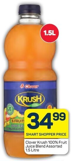 Pick n Pay Clover Krush 100% Fruit Juice Blend Assorted 1.5 Litre offer