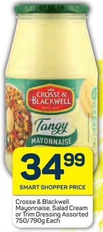 Pick n Pay Crosse & Blackwell Mayonnaise, Salad Cream or Trim Dressing Assorted 750/790g Each offer