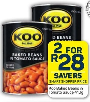 Pick n Pay Koo Baked Beans in Tomato Sauce 410g offer