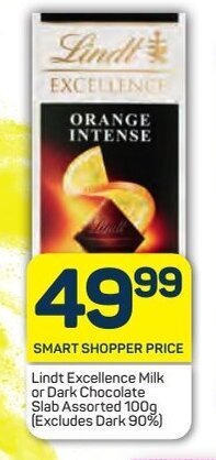 Pick n Pay Lindt Excellence Milk or Dark Chocolate Slab Assorted 100g (Excludes Dark 90%) offer