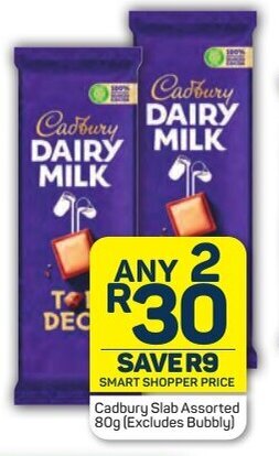 Pick n Pay Cadbury Slab Assorted 80g (Excludes Bubbly) offer