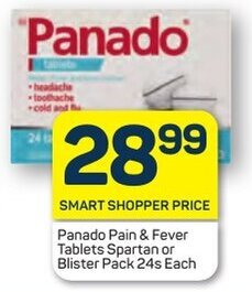 Pick n Pay Panado Pain & Fever Tablets Spartan or Blister Pack 24s Each offer