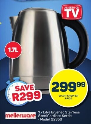 Pick n Pay mellerware 1.7 Litre Brushed Stainless Steel Cordless Kettle offer
