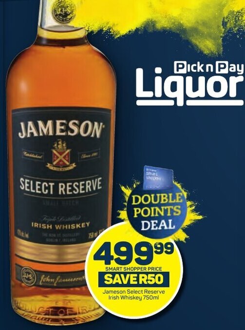 Jameson Select Reserve Irish Whiskey 750ml offer at Pick n Pay
