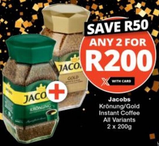 Jacobs Krönung/Gold Instant Coffee All Variants 2 x 200g offer at Checkers