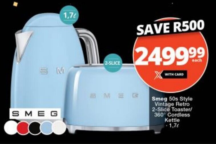 Smeg 50s Style Vintage Retro 2Slice Toaster/ 360° Cordless Kettle 1