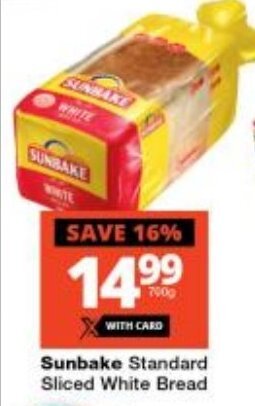Checkers Sunbake Standard Sliced White Bread offer