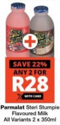 Checkers Parmalat Steri Stumpie Flavoured Milk All Variants 2 x 350ml offer