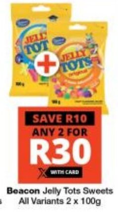 Checkers Beacon Jelly Tots Sweets All Variants 2 x 100g offer