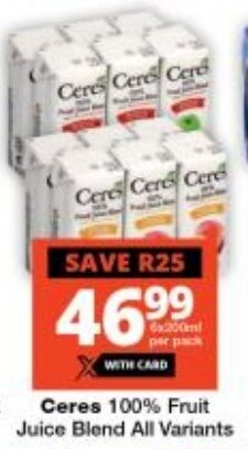 Checkers Ceres 100% Fruit Juice Blend All Variants offer