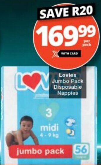 Checkers Lovies Jumbo Pack Disposable Nappies offer