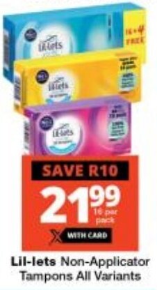Checkers Lil-lets Non-Applicator Tampons All Variants offer