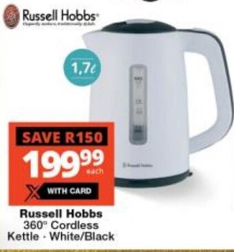 Checkers Russell Hobbs 360° Cordless Kettle White/Black offer