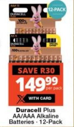 Checkers Duracell Plus AA/AAA Alkaline Batteries 12-Pack offer