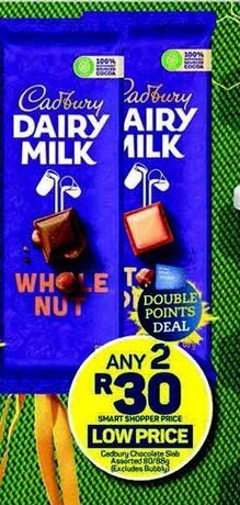 Pick n Pay Cadbury Chocolate Slab Assorted 80/88g (Excludes Bubbly) offer