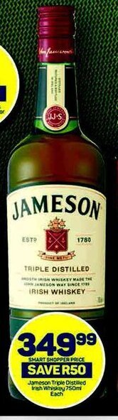 Pick n Pay Jameson Triple Distilled Irish Whiskey 750ml Each offer