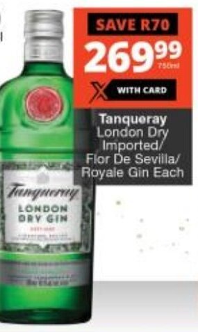 Checkers Tanqueray London Dry Imported/ Flor De Sevilla/ Royale Gin Each offer