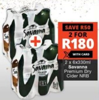 Checkers 2 x 6x330ml Savanna Premium Dry Cider NRB offer