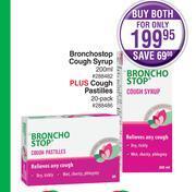 Dis-Chem Bronchostop cough syrup 200ml plus cough pastilles 20 pack-both for offer