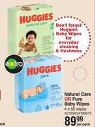 Dis-Chem Huggies natural care or pure baby wipes 4 x 56 wipes-per pack offer