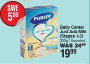 Dis-Chem Purity baby cereal just add milk (stages 1-3) assorted-200g offer