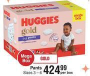 Huggies gold pants sizes 3-6-per box