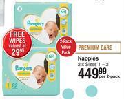 Dis-Chem Pampers premium care nappies 2 x sizes 1-2-per 2 pack offer