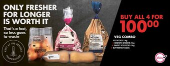 Woolworths VEG COMBO POTATOES 2 kg + BROWN ONIONS 1 kg + SWEET POTATOES 1 kg + BUTTERNUT SOCK offer