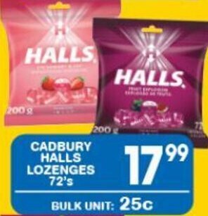 Giant Hyper CADBURY HALLS LOZENGES 72's offer