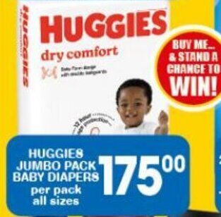 Giant Hyper HUGGIES JUMBO PACK BABY DIAPERS per pack all sizes offer