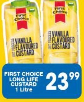 FIRST CHOICE LONG LIFE CUSTARD 1 Litre