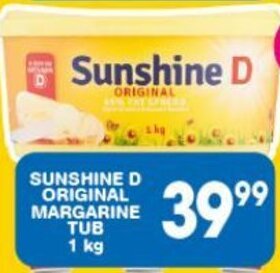 Giant Hyper SUNSHINE D ORIGINAL MARGARINE TUB 1 kg offer