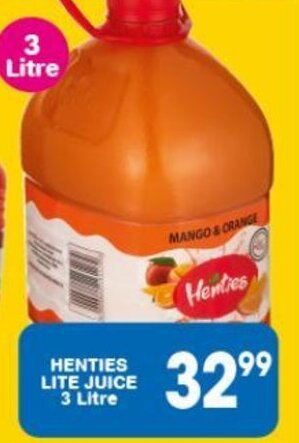 Giant Hyper HENTIES LITE JUICE 3 Litre offer