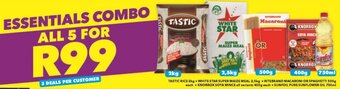 Shoprite TASTIC RICE 2kg + WHITE STAR SUPER MAIZE MEAL 2,5kg + RITEBRAND MACARONI OR SPAGHETTI 500g each + KNORROX SOYA MINCE offer