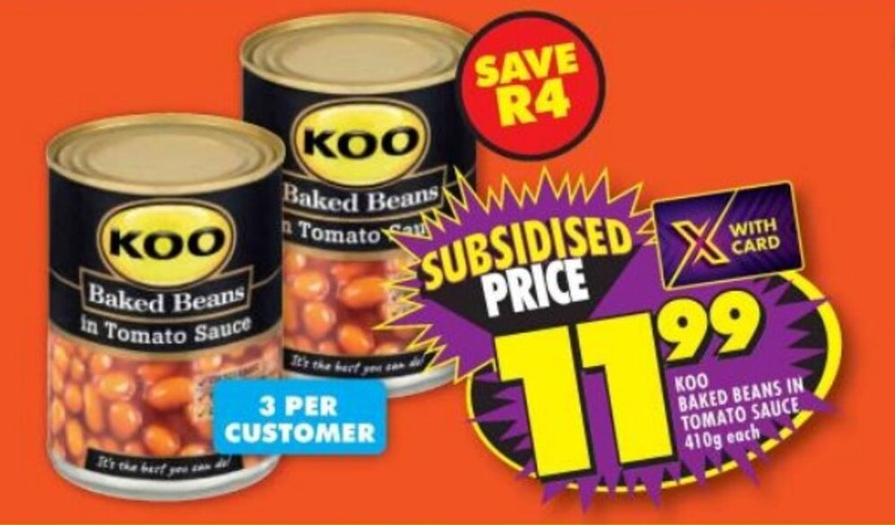 KOO BAKED BEANS IN TOMATO SAUCE 410g each offer at Shoprite