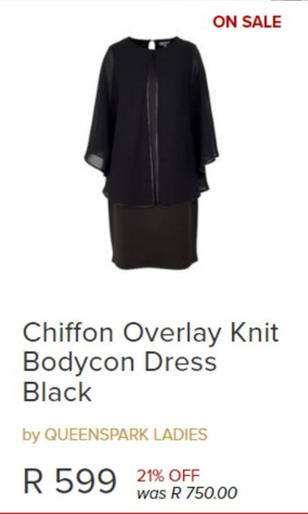 Queenspark Chiffon overlay knit bodycon dress black offer