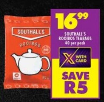 Shoprite SOUTHALL'S ROOIBOS TEABAGS 40 per pack offer