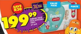 Shoprite PAMPERS VALUE PACK DISPOSABLE PANTS per pack offer