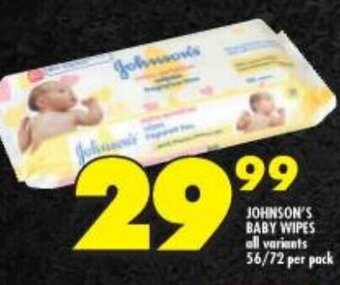 Shoprite JOHNSON'S BABY WIPES all variants 56/72 per pack offer