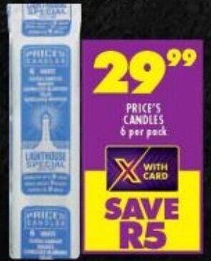 Shoprite PRICE'S CANDLES 6 per pack offer