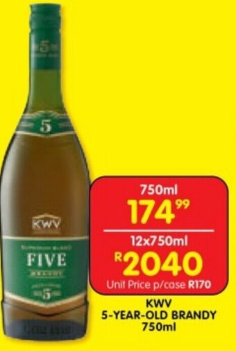 Shoprite KWV 5-YEAR-OLD BRANDY 750ml offer