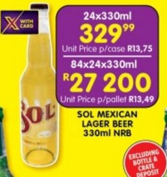 Shoprite SOL MEXICAN LAGER BEER 330ml NRB offer