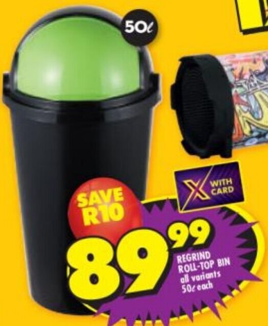 REGRIND ROLLTOP BIN all variants 50L each offer at Shoprite