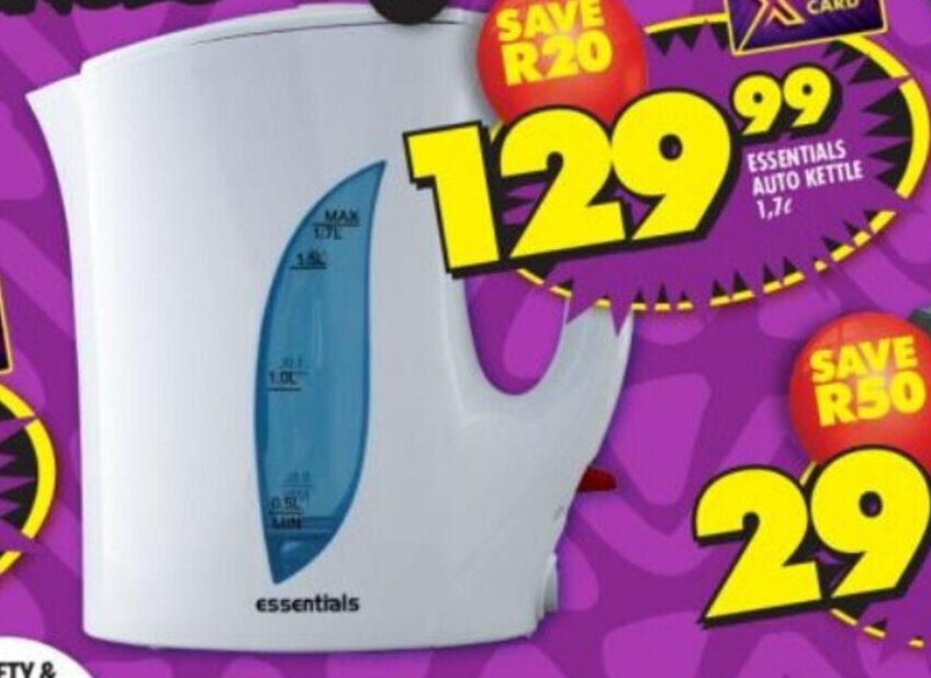 ESSENTIALS AUTO KETTLE 1,7L offer at Shoprite