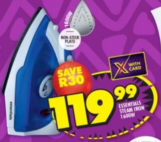 ESSENTIALS STEAM IRON 1600W offer at Shoprite